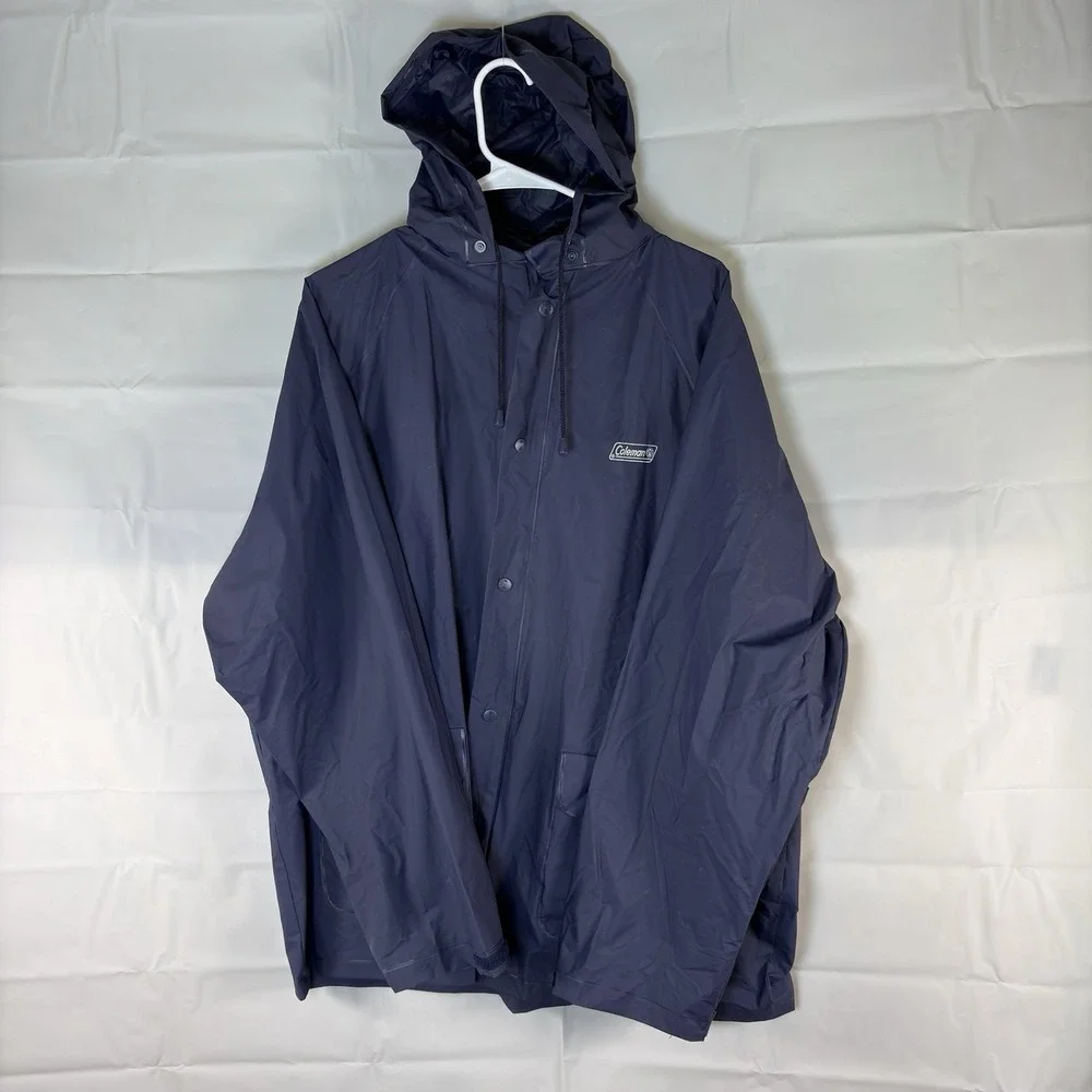 Coleman Men's blue Poly Vinyl Rain Long Sleeve Jacket Hoodie L/XL M-398